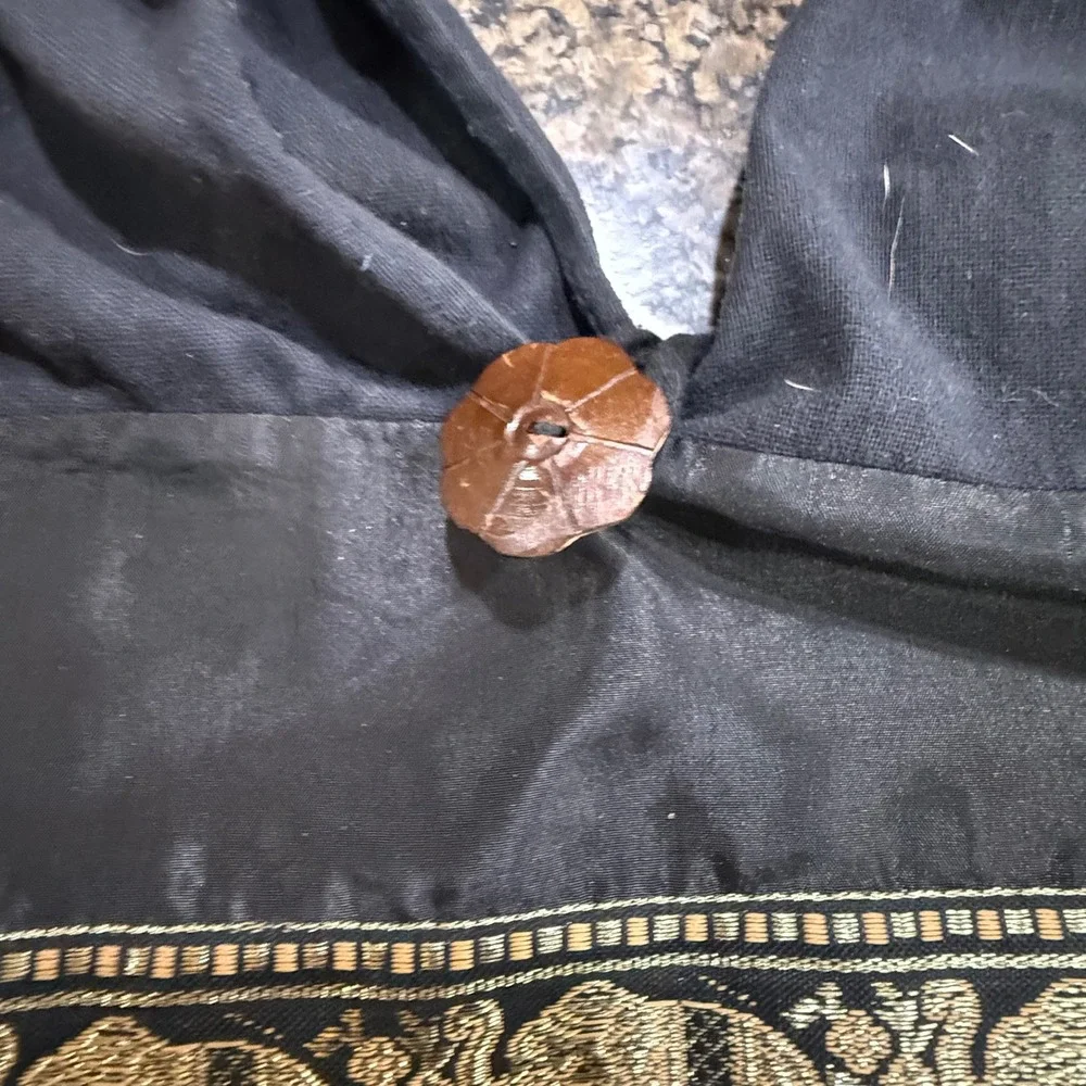 Black Gold Elephant Embroidered Boho Hobo Shoulder Bag‎ Coconut Button